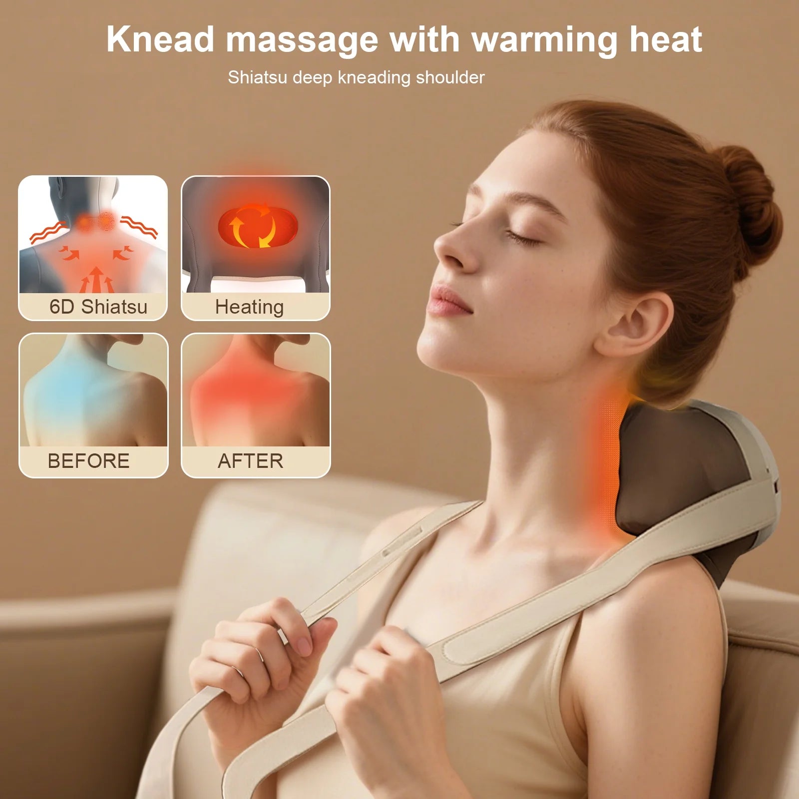 Brushless Neck Massager with Heat, Cordless 4D Professional Neck Massager for Pain Relief Deep Tissue, Ergonomic Kneading Back Shoulder Massagers with 2 Modes/Speeds, Fathers Day Gift